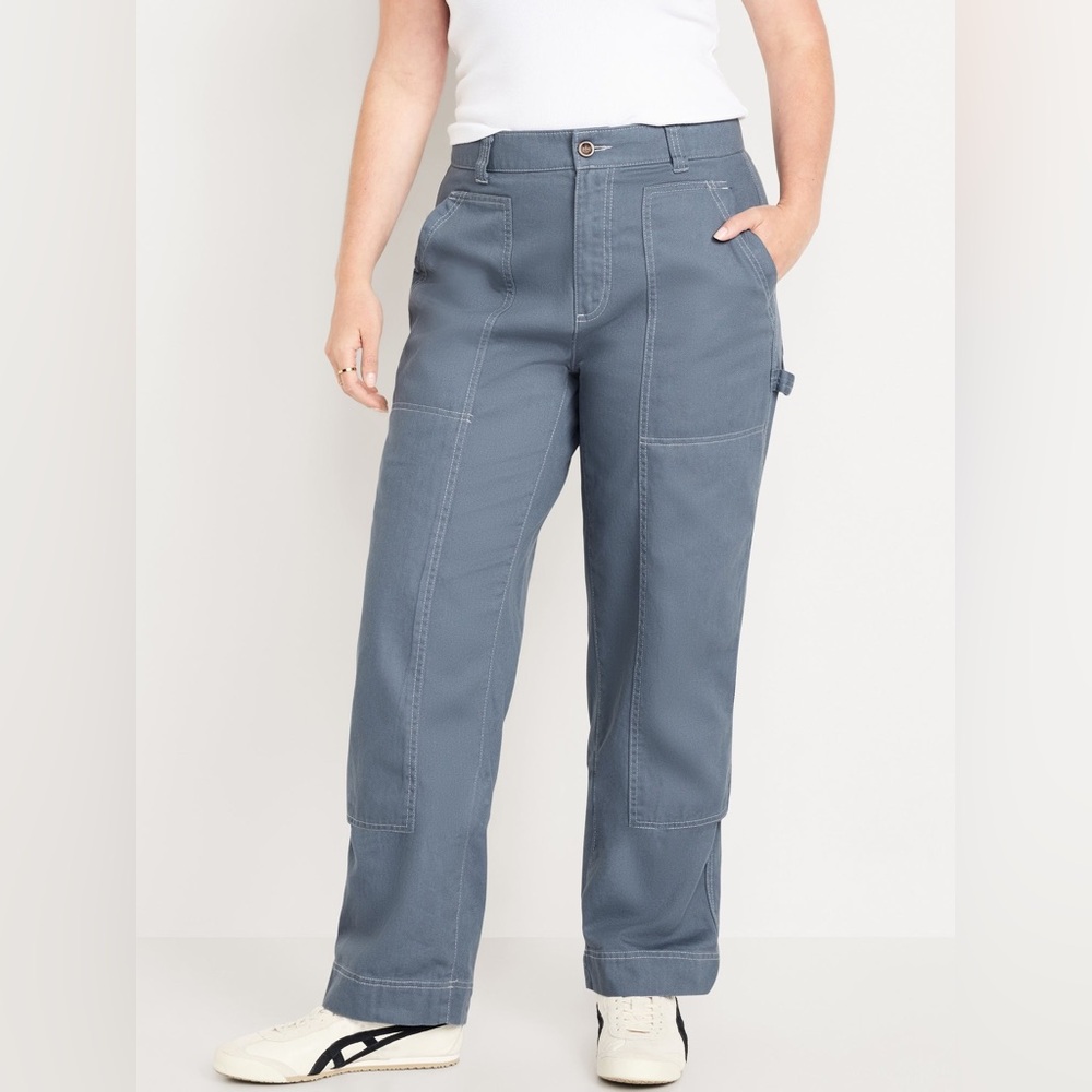 NWT Old Navy Blue Gray Straight Wide Leg Utility Pants 14